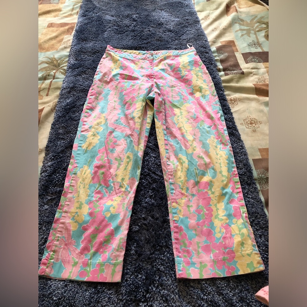 Lilly Pulitzer Pink and Yellow Casual Capri Pants